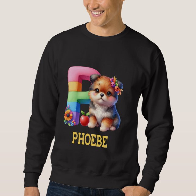 Cute Hundar Brev Phoebe Namn Rainbow Hund Lång Ärmad Tröja (Framsida)