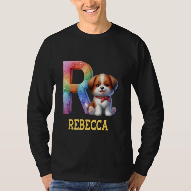 Cute Hundar Brev Rebecca Namn Rainbow Hund T Shirt (Framsida)