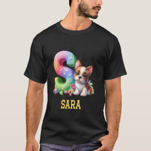 Cute Hundar Brev Sara Namn Rainbow Hund T Shirt