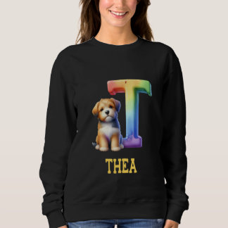 Cute Hundar Brev Thea Namn Rainbow Hund T Shirt