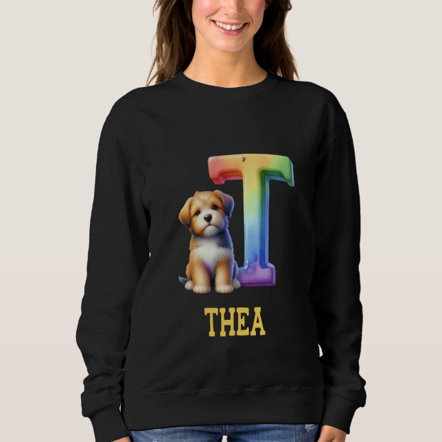 Cute Hundar Brev Thea Namn Rainbow Hund T Shirt (Framsida)