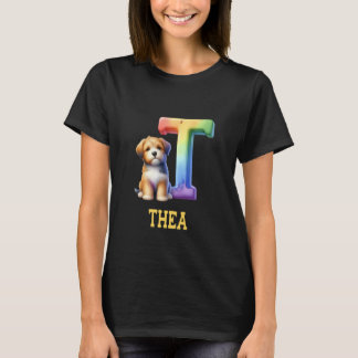 Cute Hundar Brev Thea Namn Rainbow Hund T Shirt