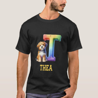 Cute Hundar Brev Thea Namn Rainbow Hund T Shirt