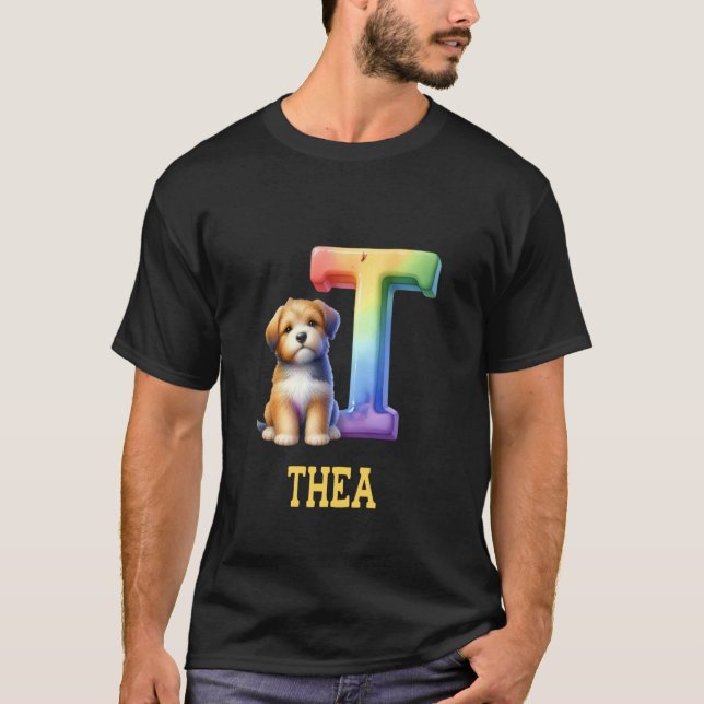 Cute Hundar Brev Thea Namn Rainbow Hund T Shirt (Framsida)