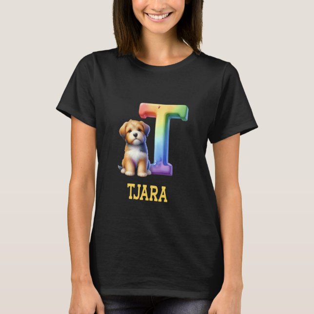 Cute Hundar Brev Tjara Namn Regbow Hund T Shirt (Framsida)