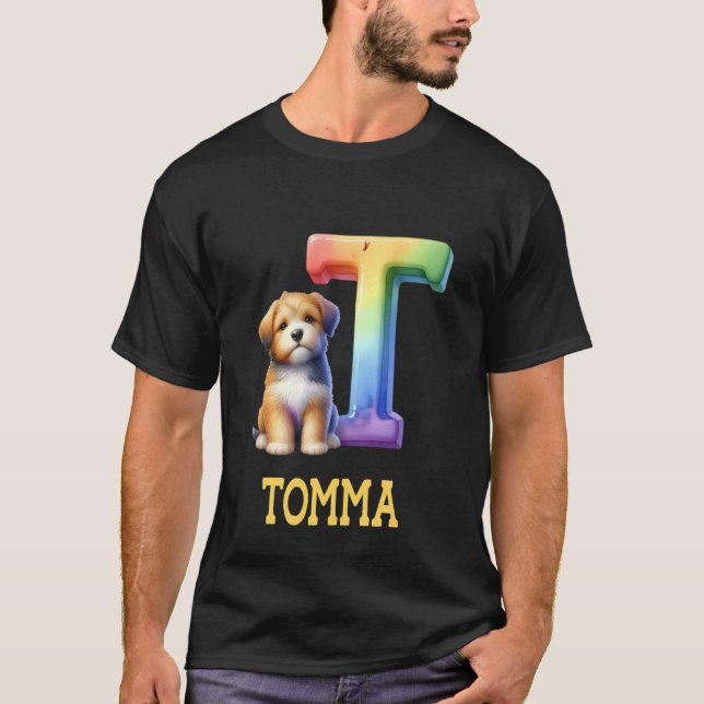 Cute Hundar Brev Tomma Namn Rainbow Hund T Shirt (Framsida)