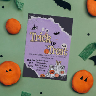 Cute hundar Bus eller godis Halloween-inbjudningar Inbjudningar