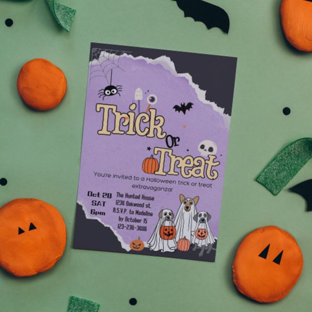 Cute hundar Bus eller godis Halloween-inbjudningar Inbjudningar (Skapare uppladdad)