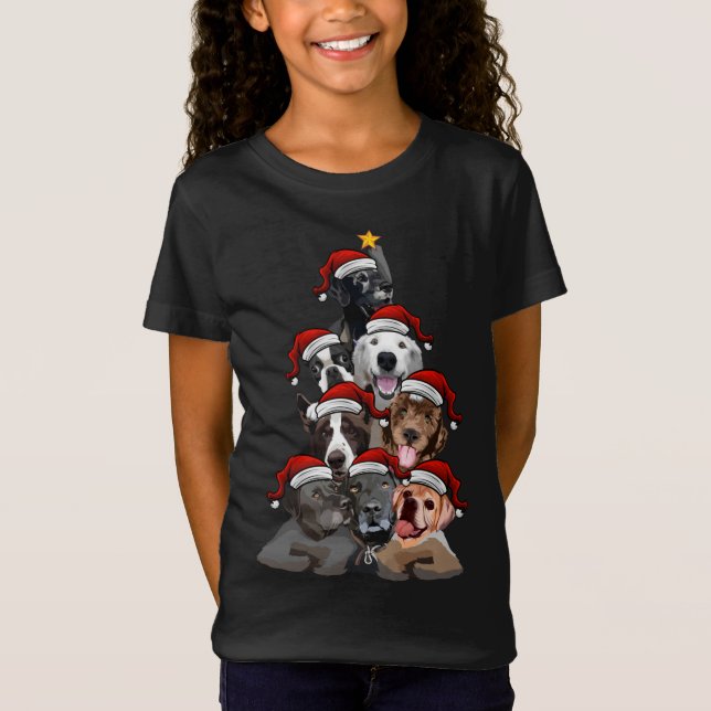 Cute Hundar i Santa Hats Julgran med Star H T Shirt (Framsida)