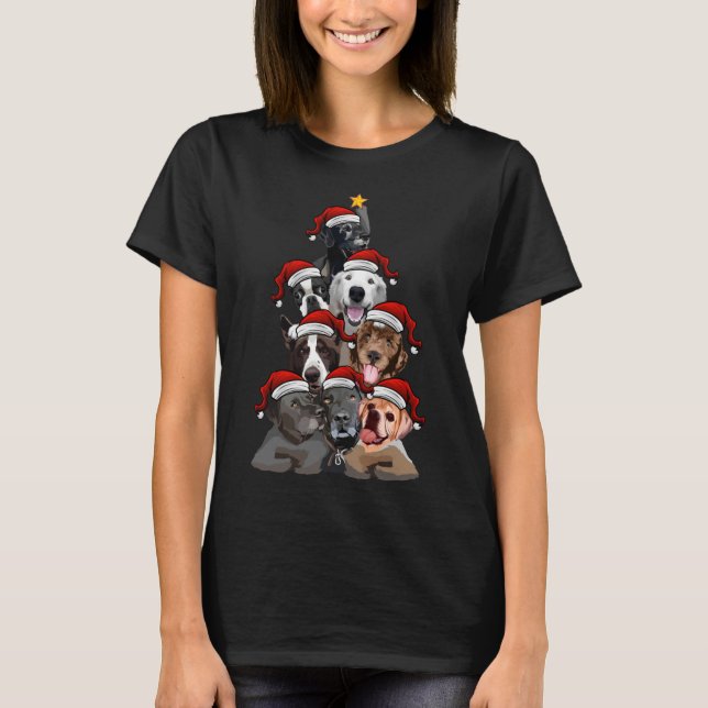 Cute Hundar i Santa Hats Julgran med Star H T Shirt (Framsida)