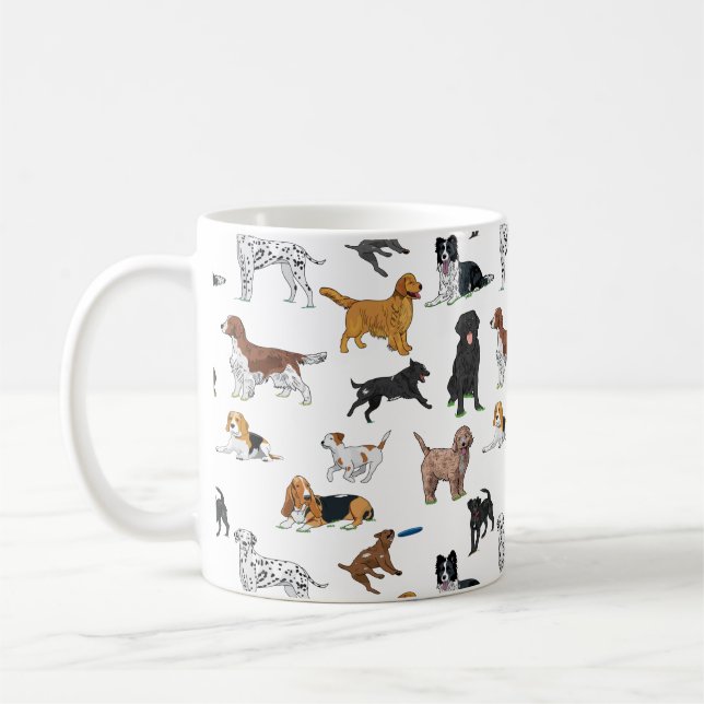 Cute Hundar Illustrations Mönster Kaffemugg (Vänster)