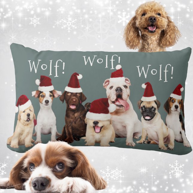 Cute Hundar med jultomten Lumbarkudde (Cute Dogs - Christmas Santa Hats Lumbar Pillow)