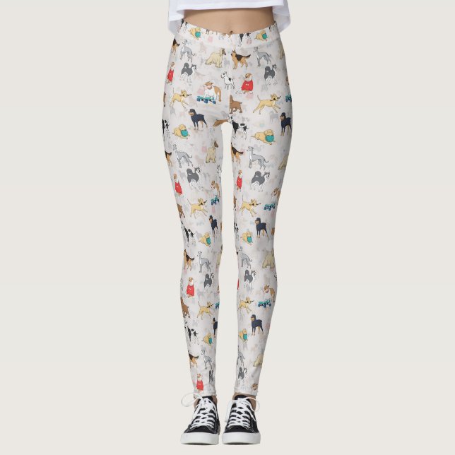 Cute Hundar Mönster Design White Leggings (Framsida)