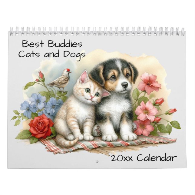 Cute Hundar och Cats Best Buddies Kalender (Omslag)
