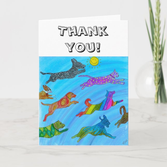 Cute Hundar och Cats-jumping för Joy Greeting Card Tack Kort (Framsida)