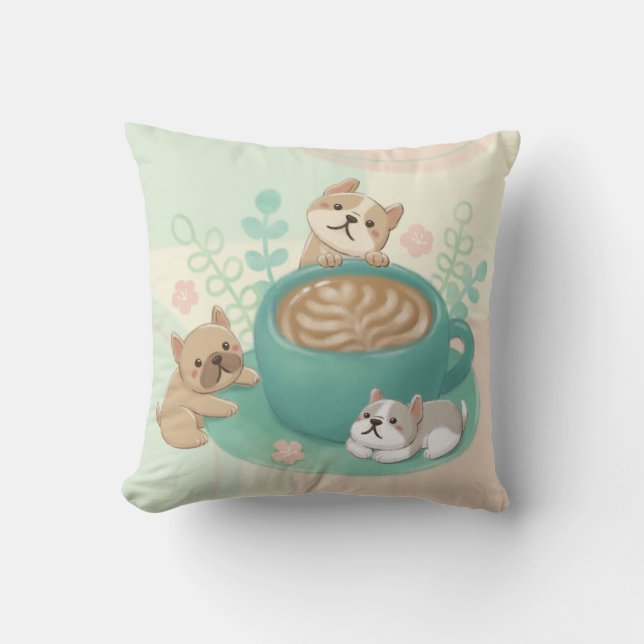 Cute Hundar och kaffeillustration Kudde (Framsida)