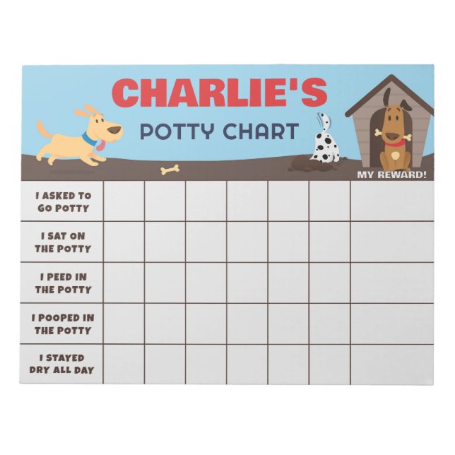 Cute Hundar Potty Chart Personlig Namn & Aktivitet Anteckningsblock (Framsida)