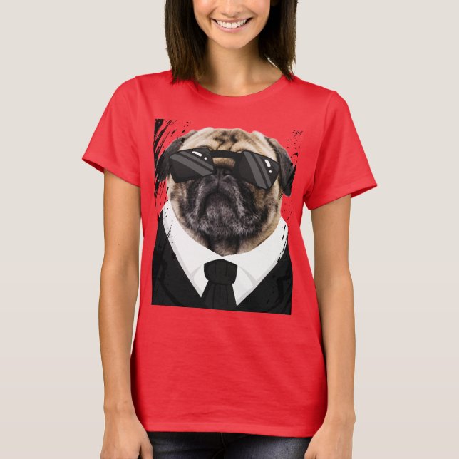 Cute Hundar Pugs in Black T Shirt (Framsida)
