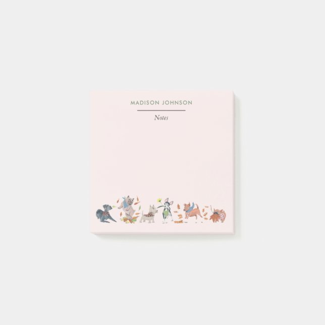 Cute hundar rosa monogram post-it-anteckningar post-it block (Framsida)