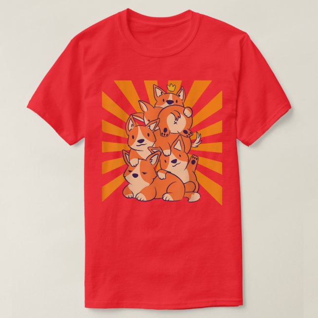Cute Hundar Stacks Corgi T Shirt (Design framsida)