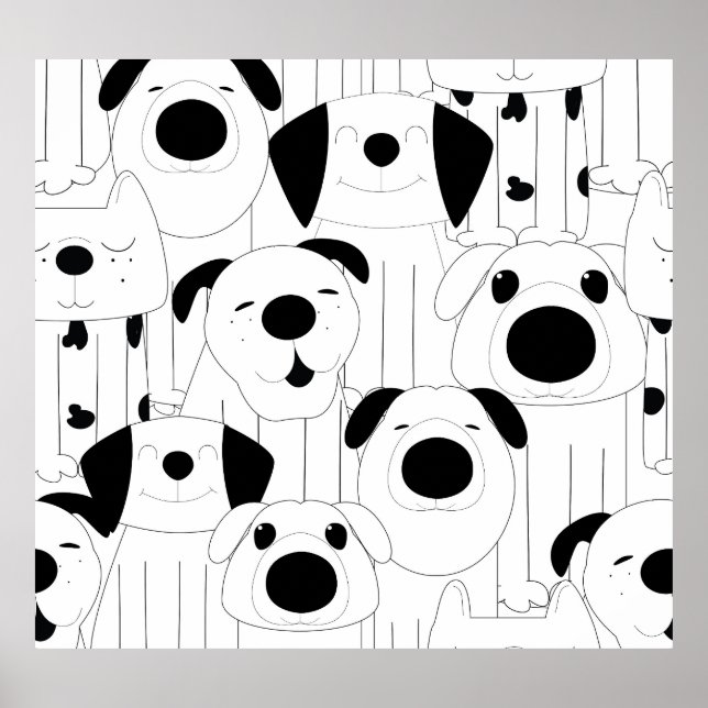 Cute hundar: svart, vit tecknad. poster (Framsidan)