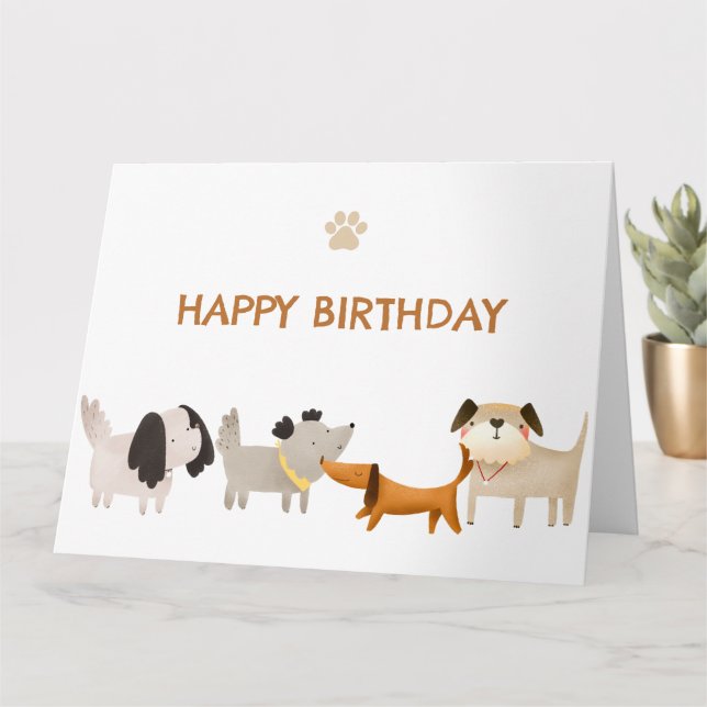 Cute Hundar tass pet grattis på födelsedagen Kort (Liten växt)