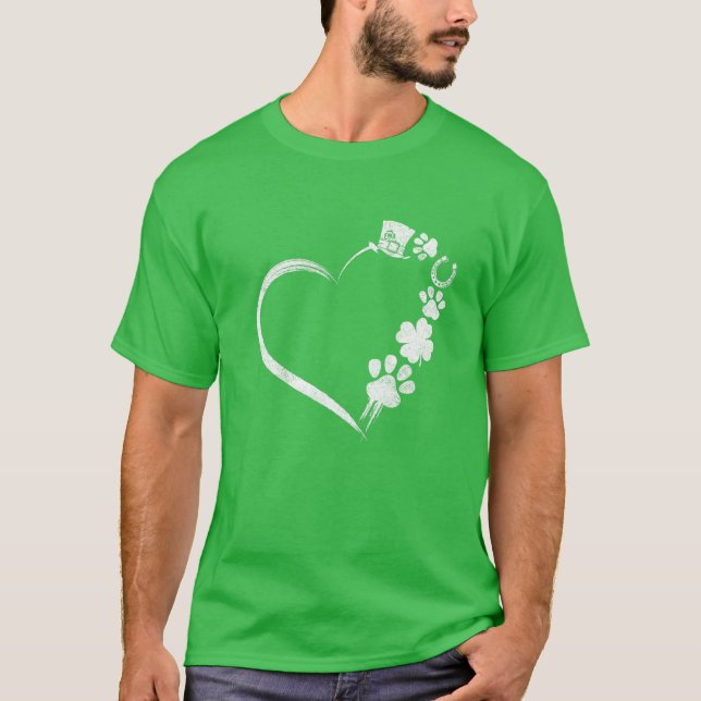 Cute Hundar Tass Shamrock Horseshoe Print Heart St T Shirt (Framsida)