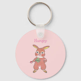 Cute Hungrig och Sömnig Bunny Rabbit Rosa Keychain Nyckelring