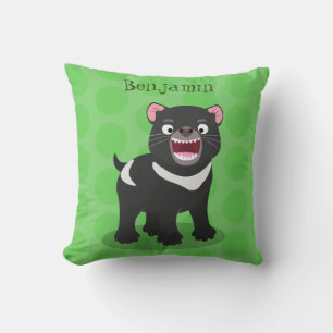 Cute hungrig Tasmanian djävulen tecknad illustrati Kudde