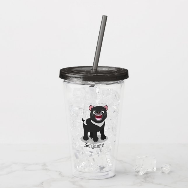 Cute hungrig Tasmanian djävulen tecknad illustrati Take Away Mugg (Baksida Ice)