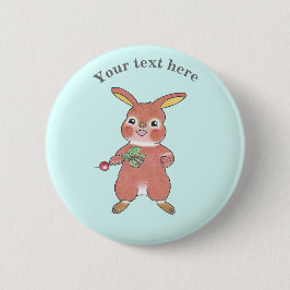 Cute Hungry Bunny Rabbit Blue Button Knapp