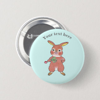 Cute Hungry Bunny Rabbit Blue Button Knapp