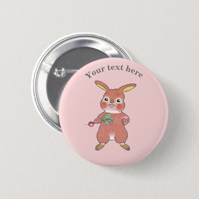 Cute Hungry Bunny Rabbit Pink Button Knapp (Framsida & baksida)