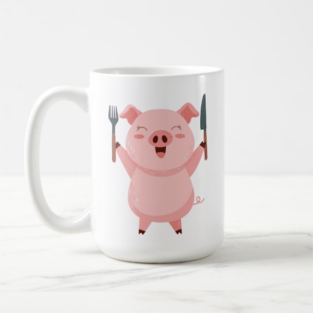 Cute Hungry Piggy Die Cut Sticker Kaffemugg (Vänster)