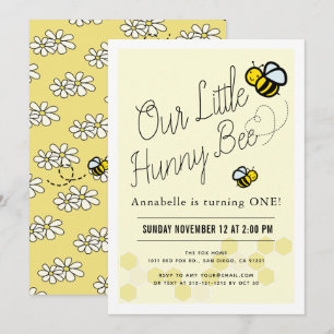 Cute Hunny Bee Gult 1:a födelsedagen Party Inbjudningar