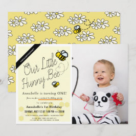 Cute Hunny Bee Gult Foto Virtuellt 1:a födelsedag Inbjudningar