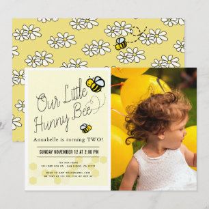 Cute Hunny Bee Gult Kids Photo Födelsedagsfest Inbjudningar