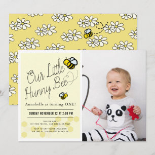 Cute Hunny Bee Gult Photo 1st Birthday Party Inbjudningar