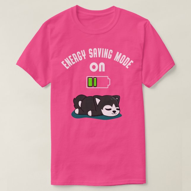 Cute Husky Battery Low Energy Tired Hund Roligt T Shirt (Design framsida)