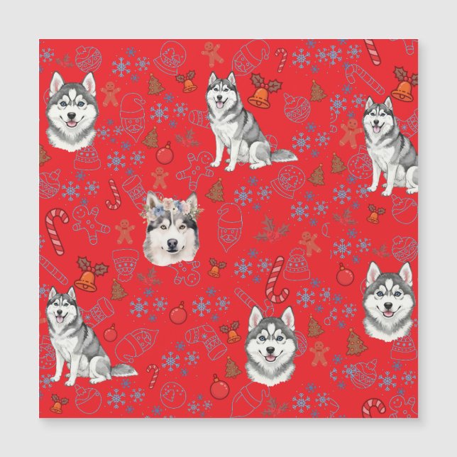 Cute Husky Dog Christmas Winter Seamless Pattern  (Framsida)