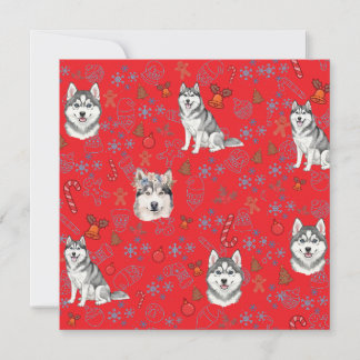Cute Husky Dog Christmas Winter Seamless Pattern Kort