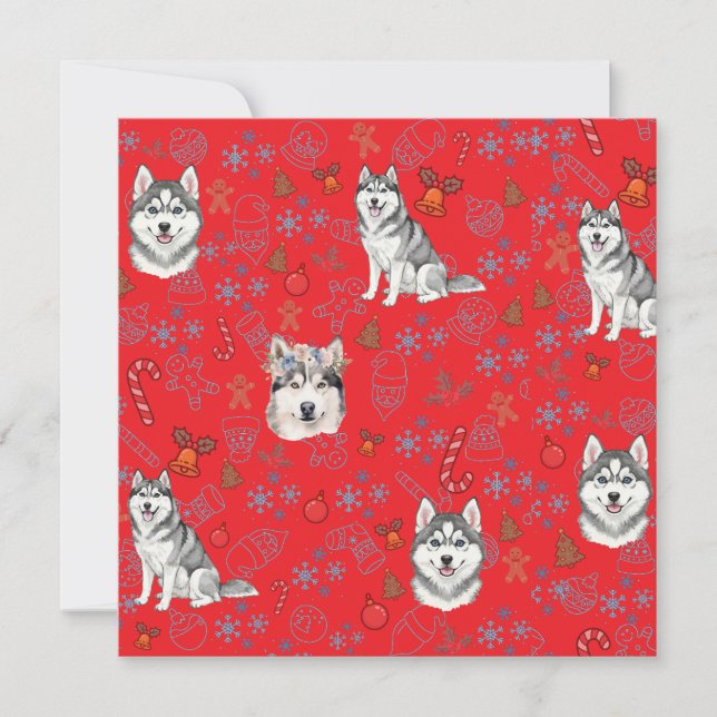 Cute Husky Dog Christmas Winter Seamless Pattern  Kort (Framsida)
