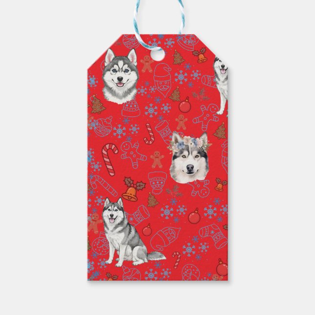 Cute Husky Dog Christmas Winter Seamless Pattern  Presentetikett (Framsidan)