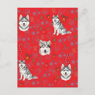 Cute Husky Dog Christmas Winter Seamless Pattern Vykort