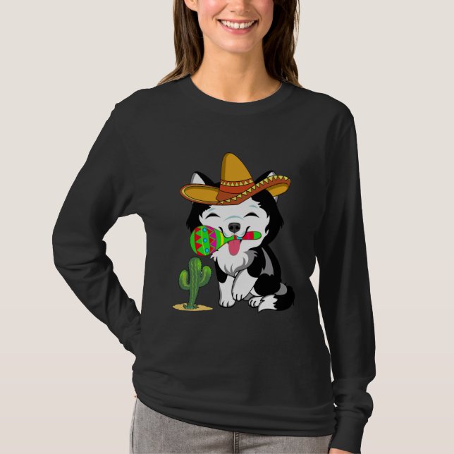 Cute Husky Dog Cinco de Mayo 5th of May Celebratio T Shirt (Framsida)