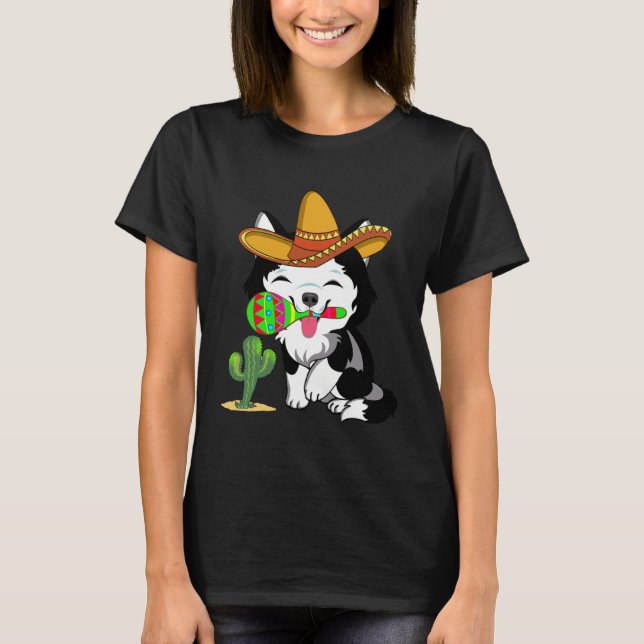 Cute Husky Dog Cinco de Mayo 5th of May Celebratio T Shirt (Framsida)