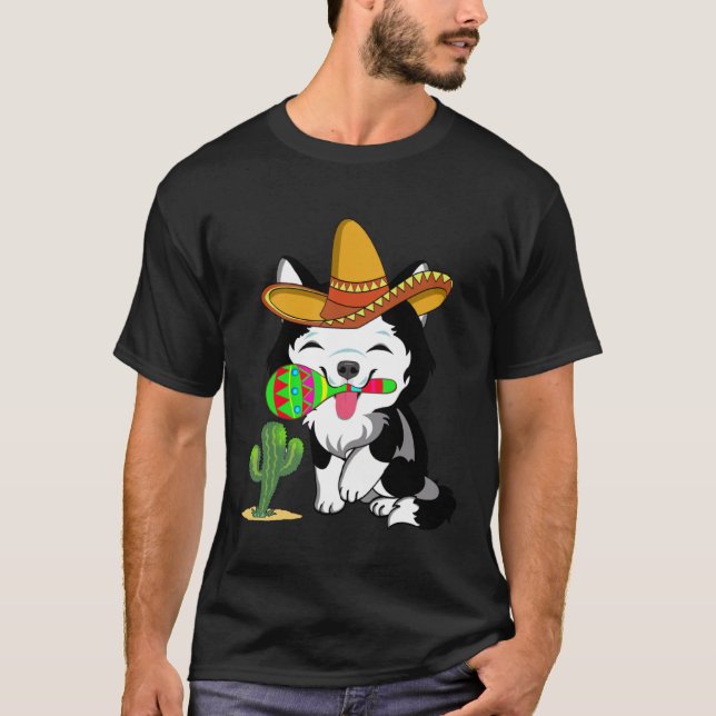Cute Husky Dog Cinco de Mayo 5th of May Celebratio T Shirt (Framsida)