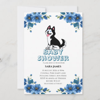 Cute Husky Dog Floral Baby Shower Invitation Inbjudningar