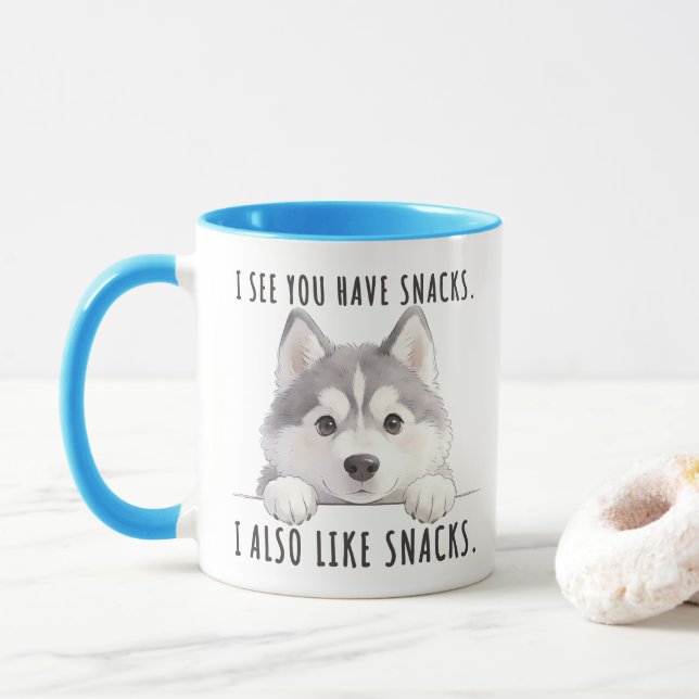 Cute Husky Dog Snacks Quote Funny Minimalist Mugg (Med munk)
