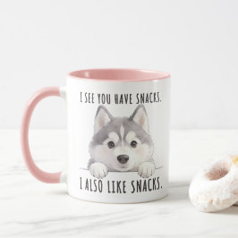 Cute Husky Dog Snacks Quote Funny Minimalist Mugg